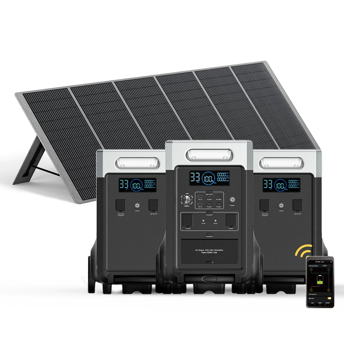 AFERIY P310 3600W Solar Generator Kit with 2 3840Wh Expansion Batteries + 1 400W Solar Panel