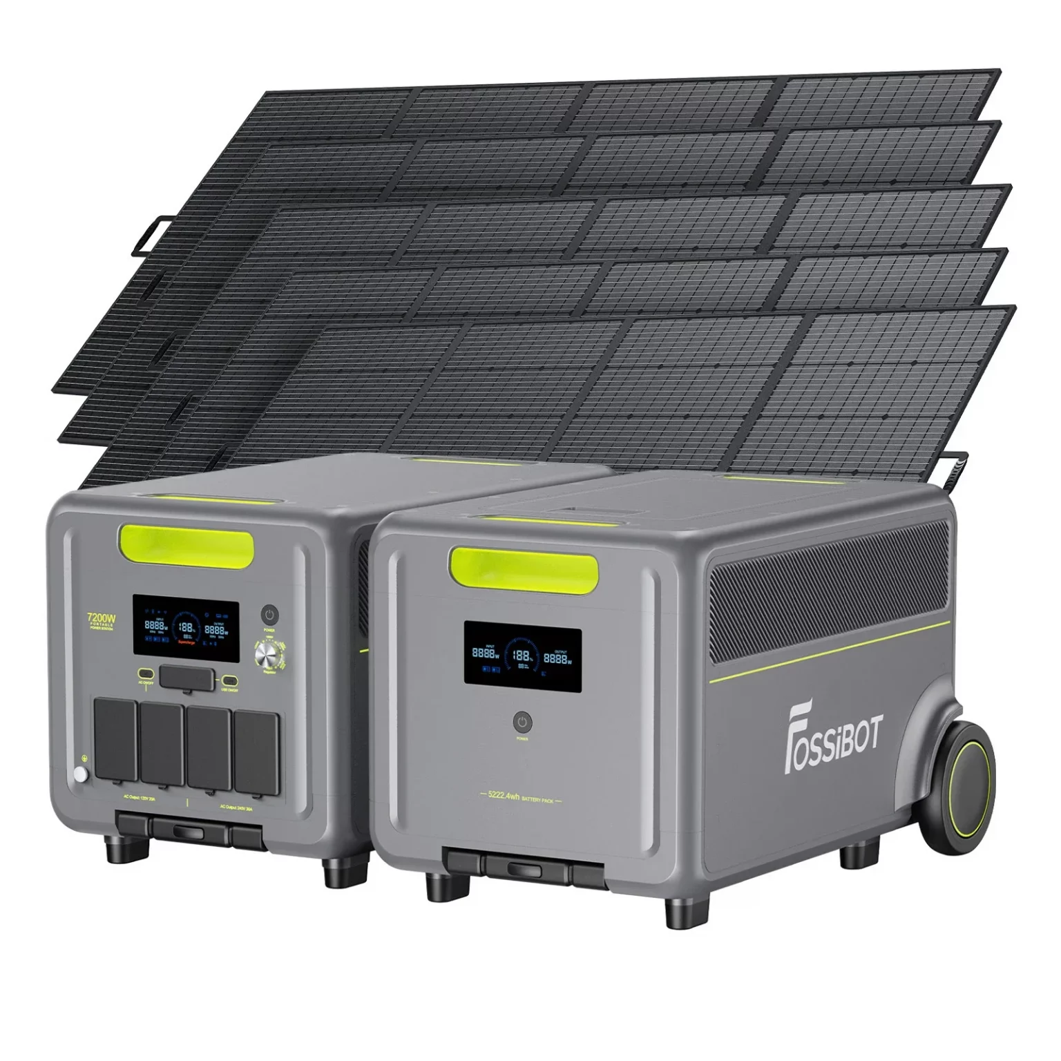 FOSSiBOT F7200 Portable Power Station + 1× FB5222 Expansion Batteries + 5×420W Portable Solar Panels