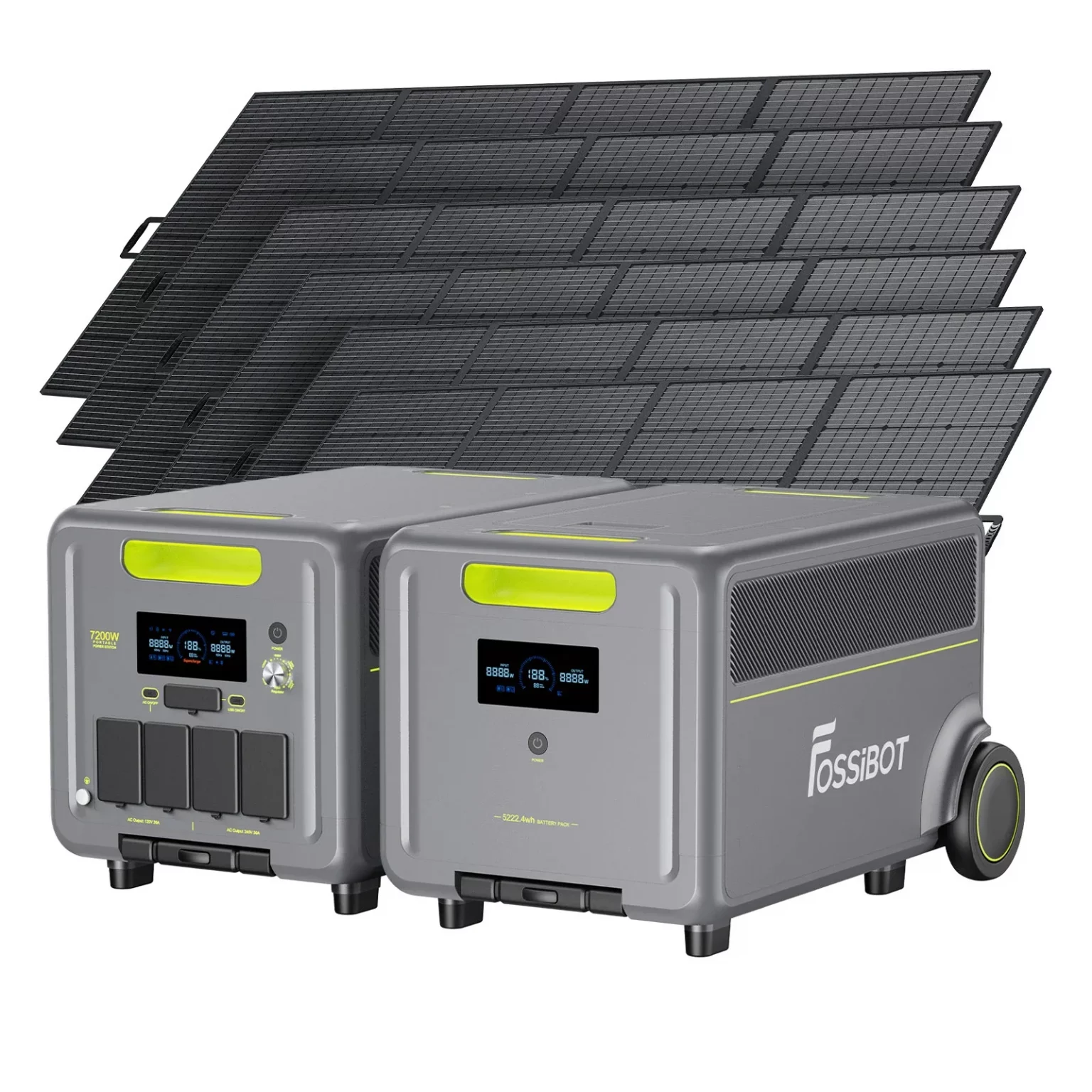 FOSSiBOT F7200 Portable Power Station + 1× FB5222 Expansion Batteries + 6×420W Portable Solar Panels