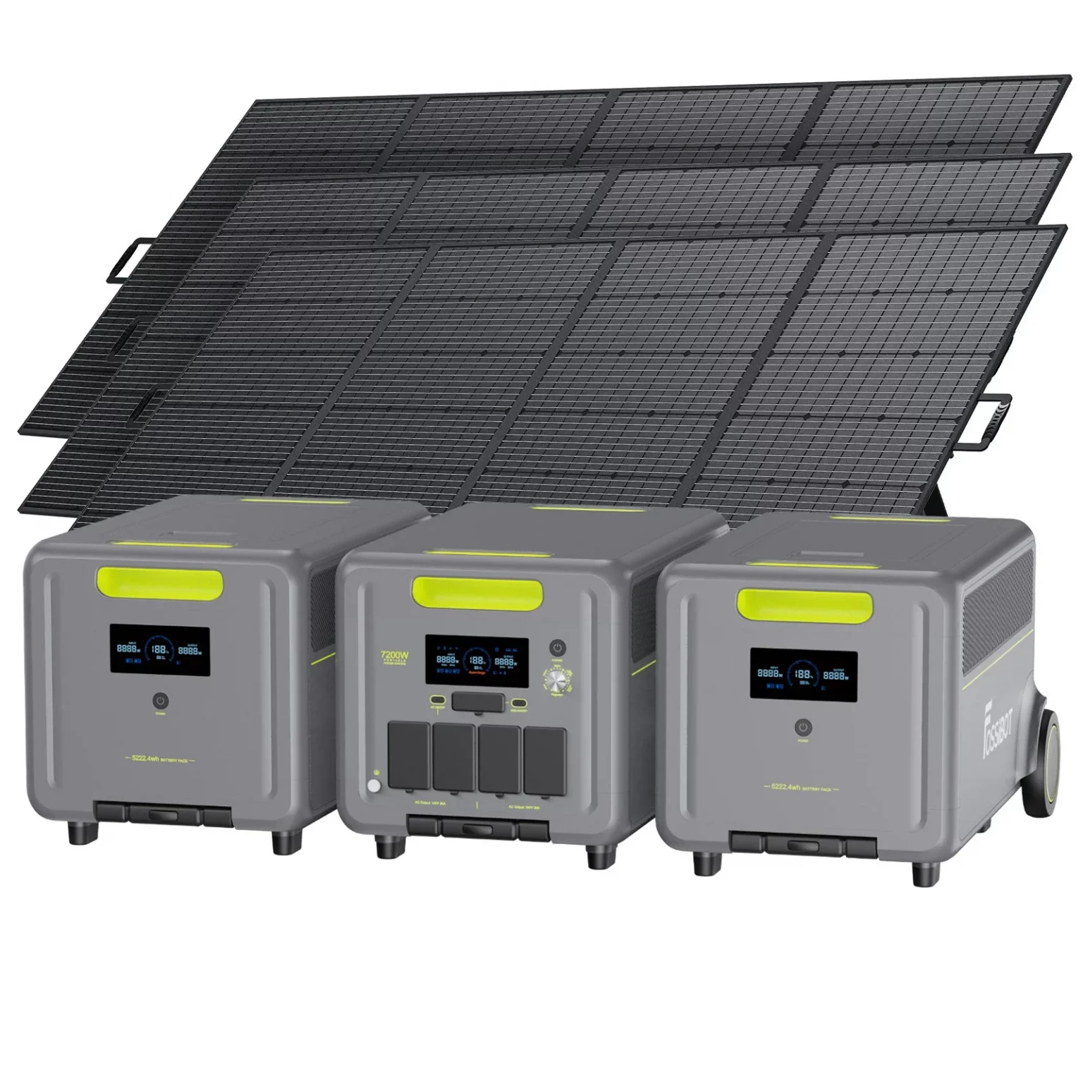 FOSSiBOT F7200 Portable Power Station + 2× FB5222 Expansion Batteries + 3×420W Portable Solar Panels