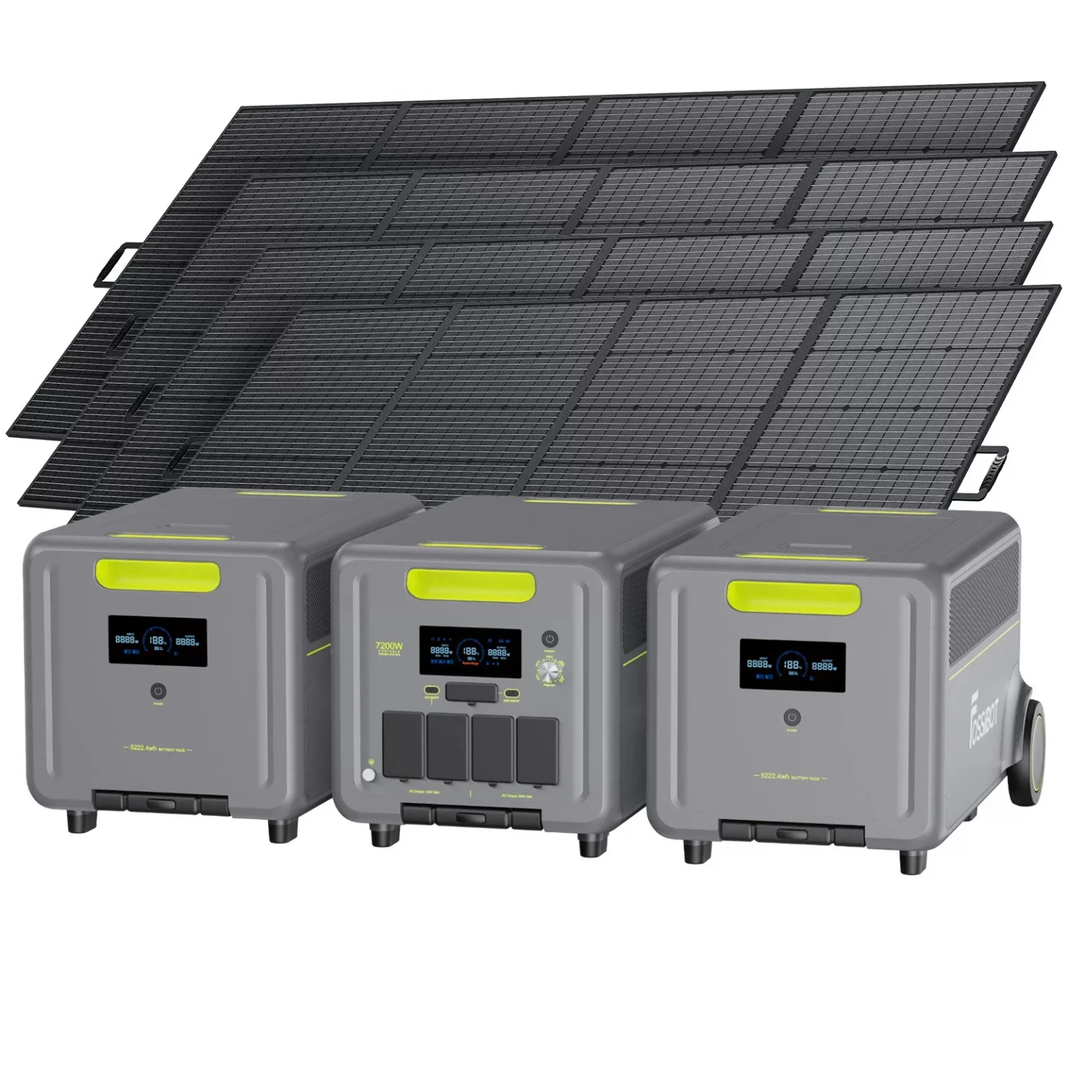 FOSSiBOT F7200 Portable Power Station + 2× FB5222 Expansion Batteries + 4×420W Portable Solar Panels
