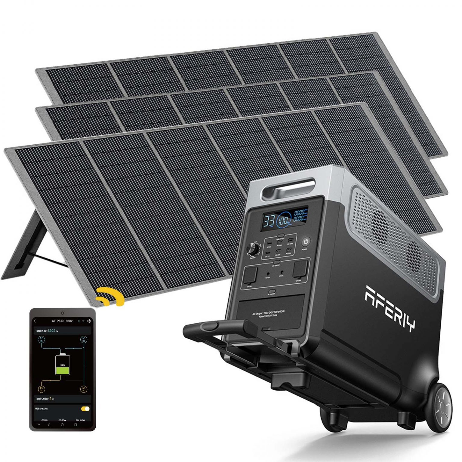 AFERIY P310 3600W Solar Generator Kit with 3 400W Solar Panels